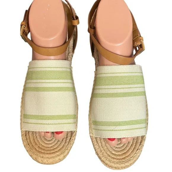 TORY BURCH Elastic Awning Stripe
Espadrille Sandal Green and Ivory 9.5 - Picture 9 of 16
